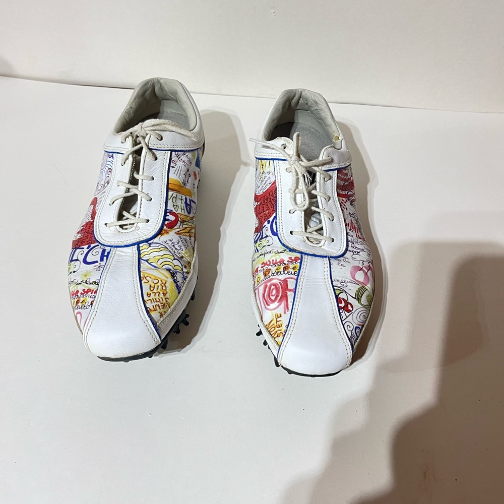 FootJoy LoPro WOMENS White Graffiti Low Top Lace Up Golf Shoes SZ 9 1/2 M